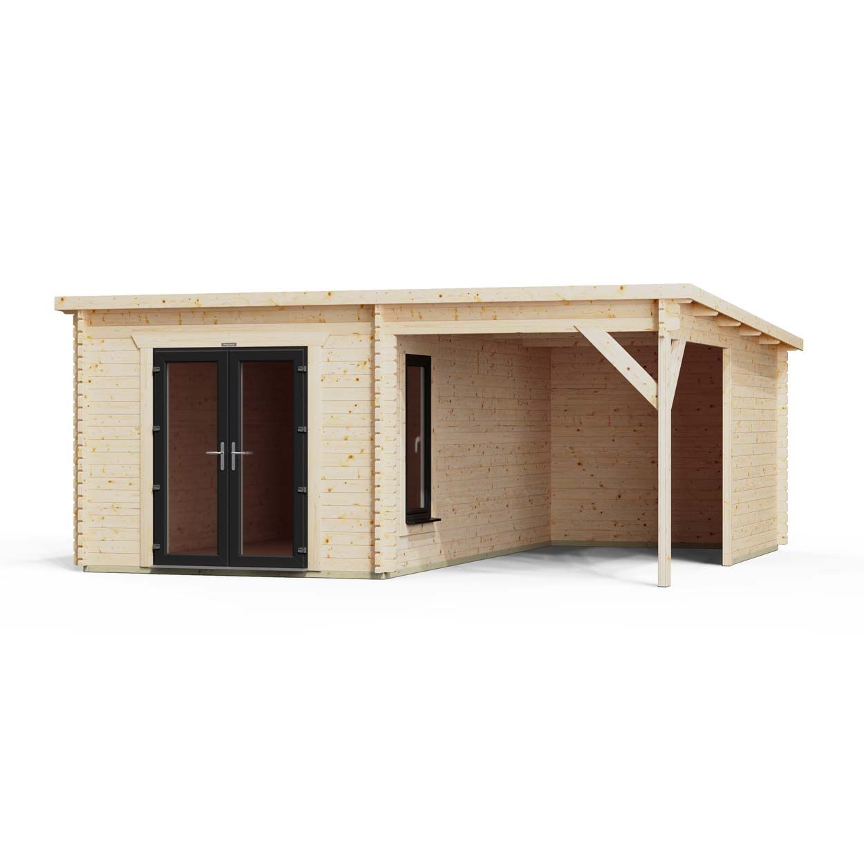 Powersheds Pent Canopy Log Cabin 18ftx18ft DD 44mm