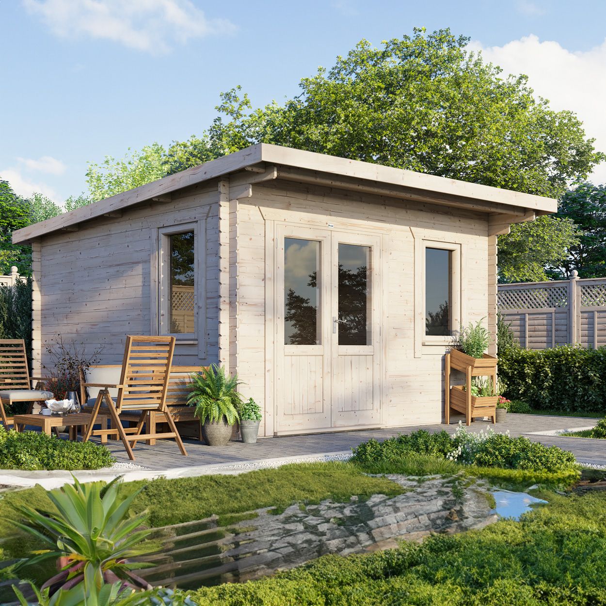 Powersheds Pent Clasic LCabin 14ftx14ft DTL 44mm