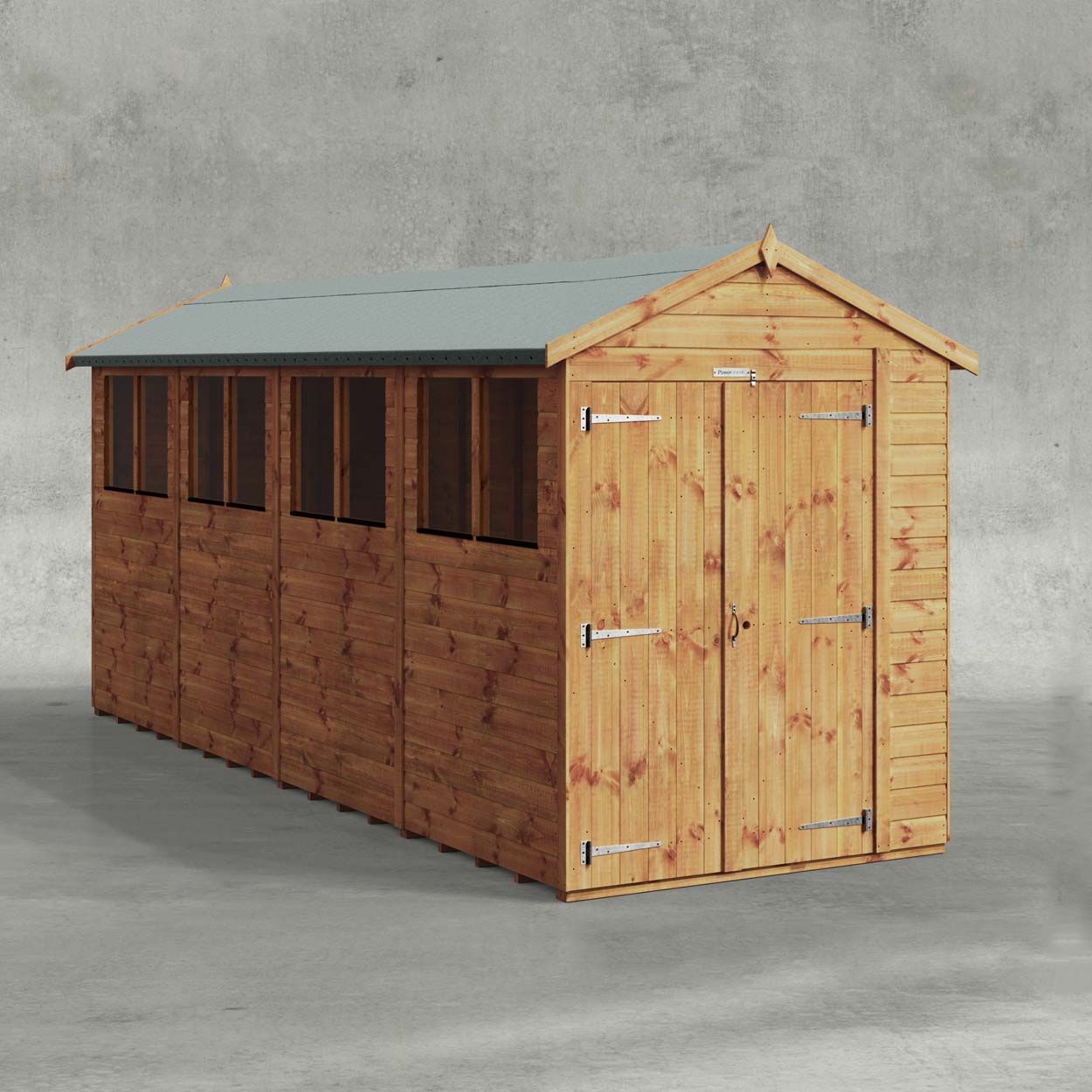 Powersheds Apex Garden Shed 16ftx5ft Double Doors