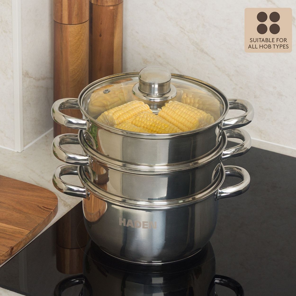Sabichi 18Cm Ss 3 Tier Steamer With Glass Lid