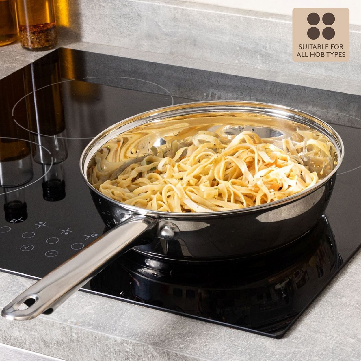 Sabichi 24Cm Ss Frying Pan With Glass Lid