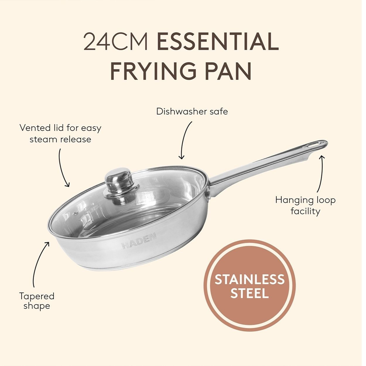 Sabichi 24Cm Ss Frying Pan With Glass Lid