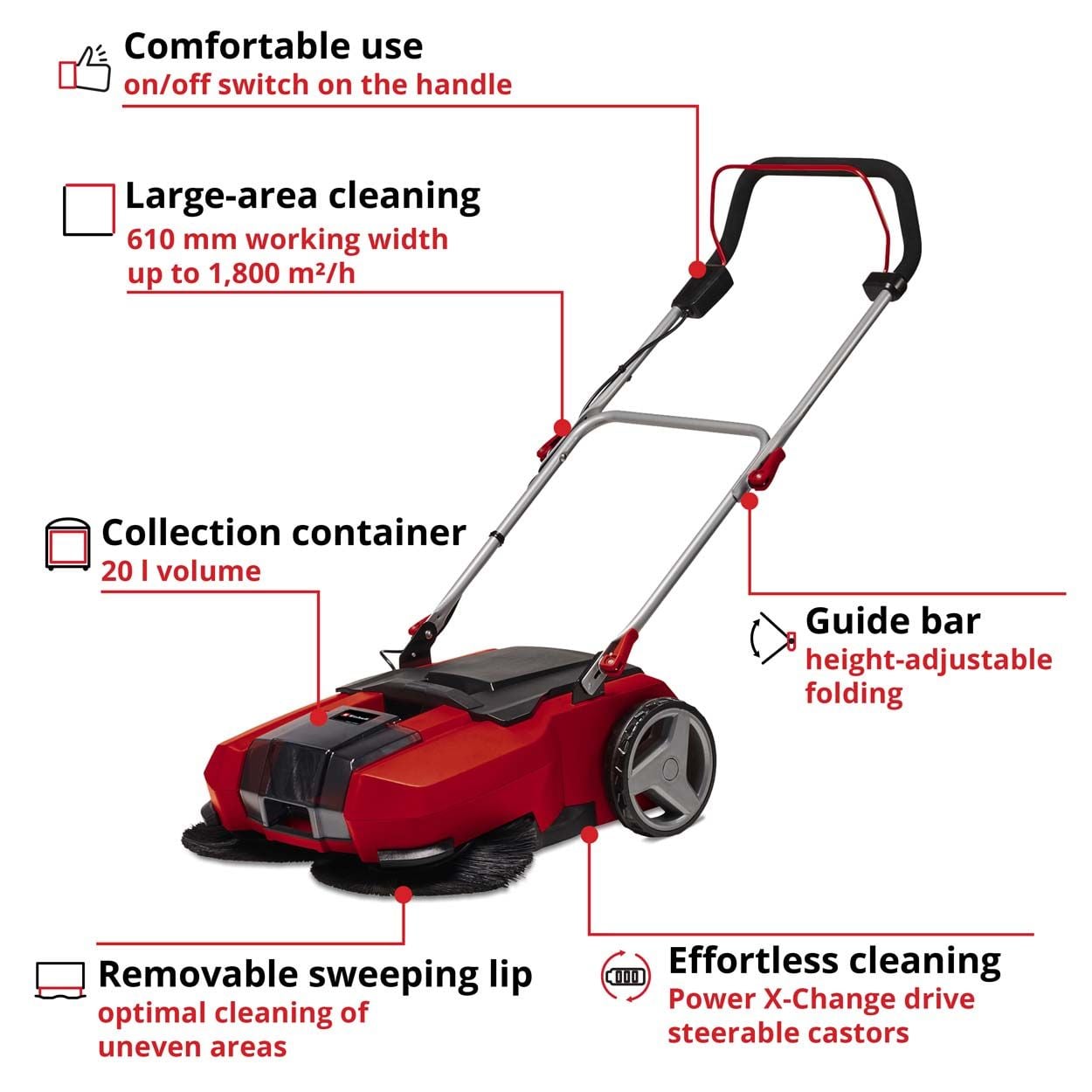 Einhell PXC 18V TE-SW 18/610 Cordless Push Sweeper - Bare Unit