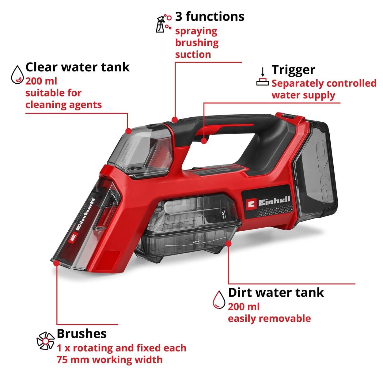 Einhell PXC 18V TE-SCL 18/200 Cordless Spot Cleaner - Bare Unit