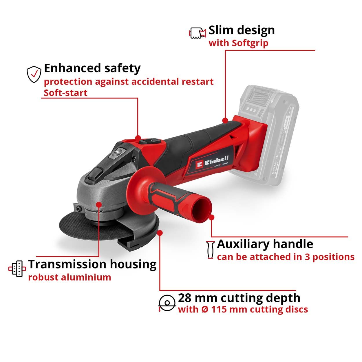Einhell PXC 18V TC-AG 18/115 Cordless Angle Grinder - Bare Unit