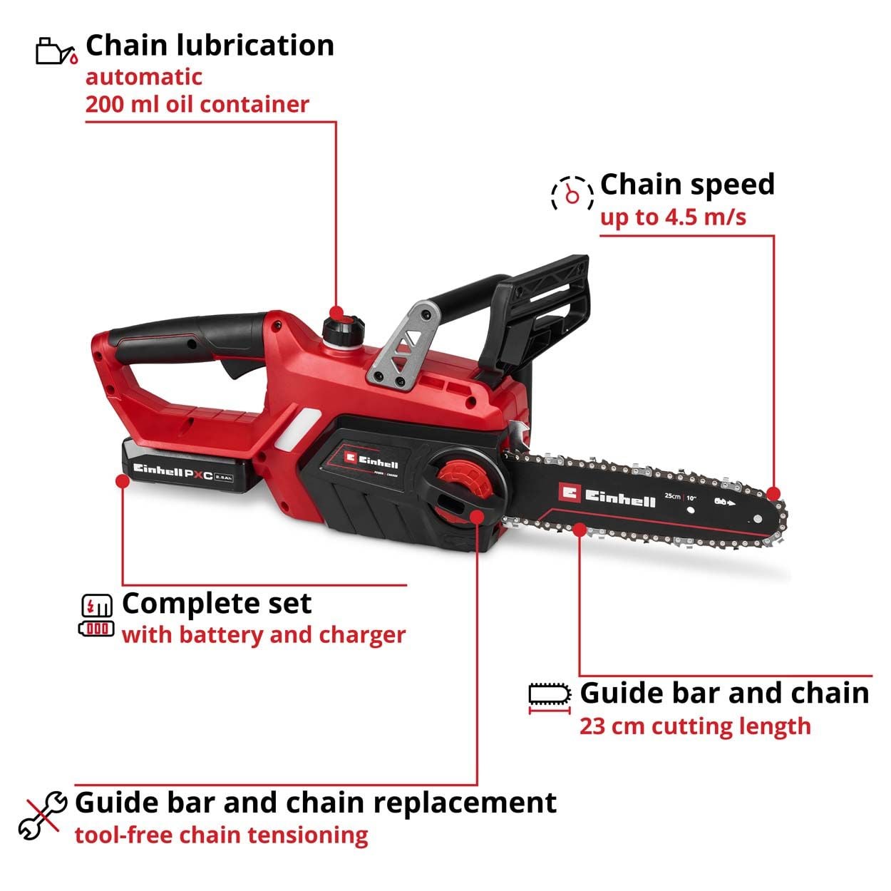 Einhell PXC 18V GE-LC 18/25-1 Cordless Chainsaw Kit (1x 2.5Ah)
