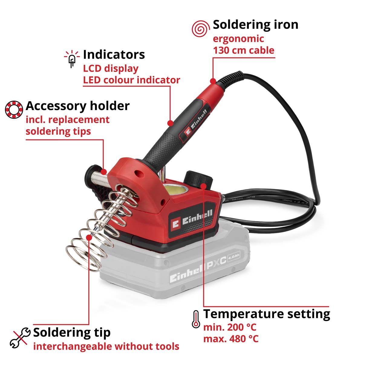 Einhell PXC 18V TE-SI 18/480 Cordless Soldering Iron - Bare Unit