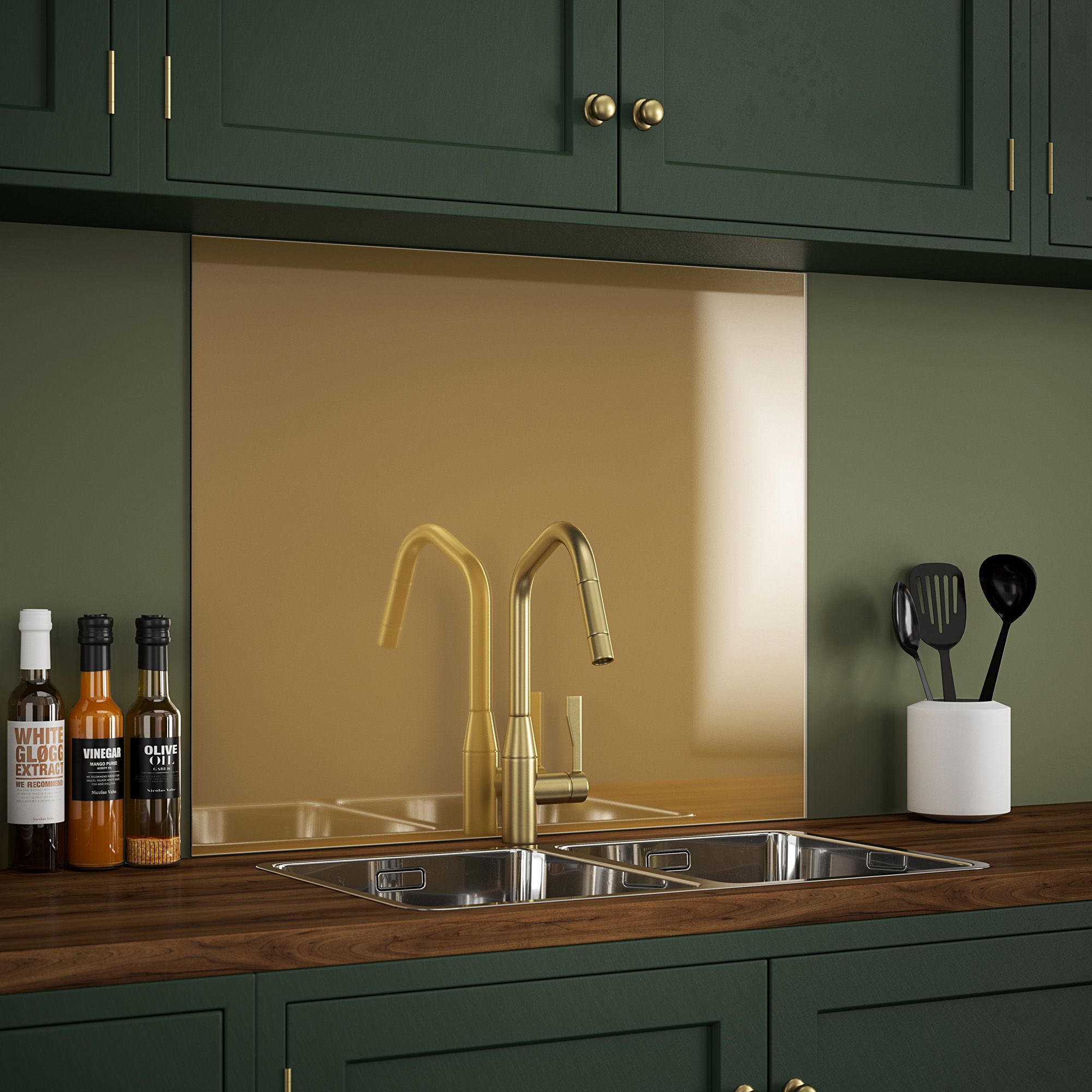 Brass Glass Kitchen Splashback 90x75cm