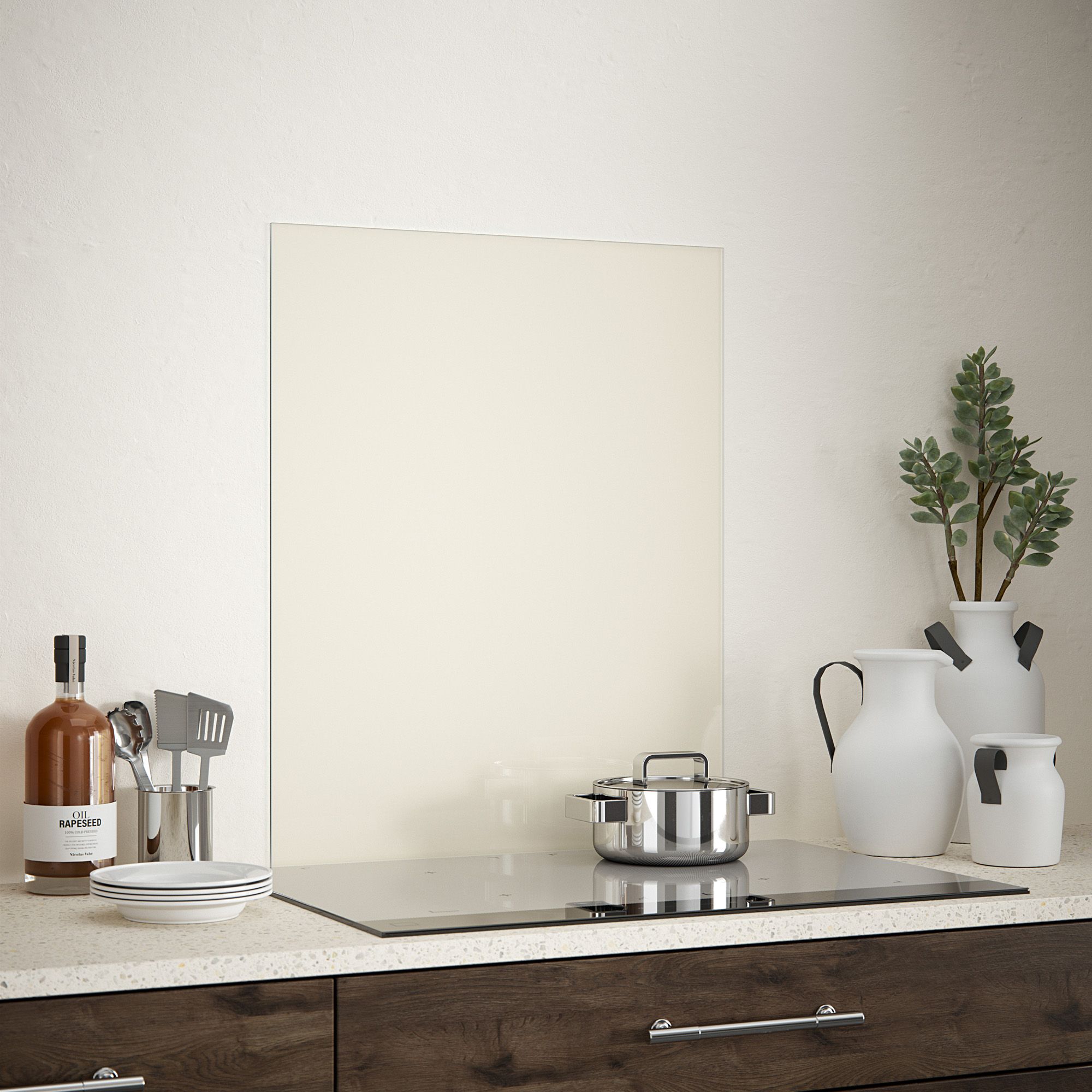 Cotton Cream Glass Kitchen Splashback 60x75cm