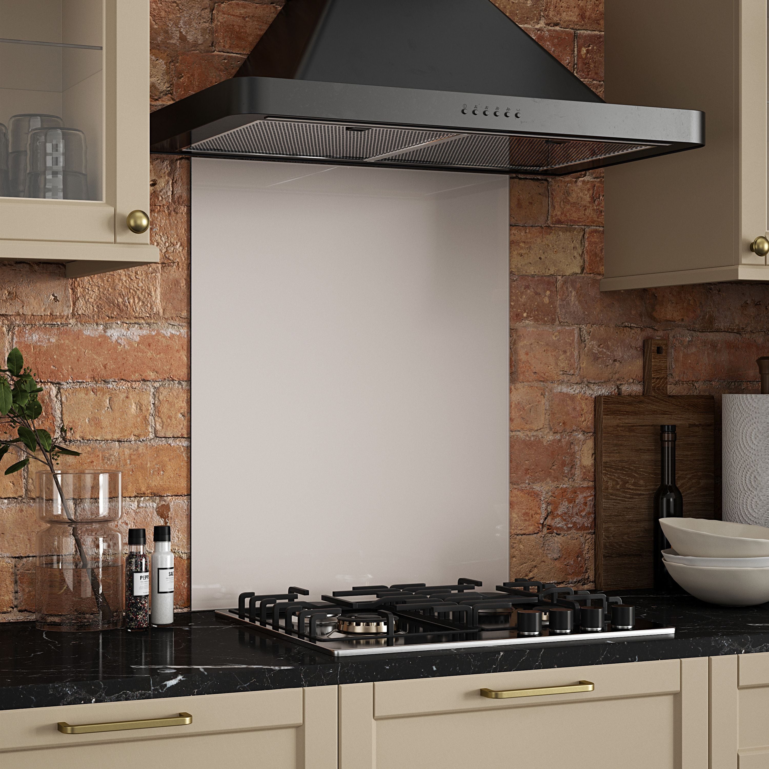 Pale Beige Glass Kitchen Splashback 60x75cm