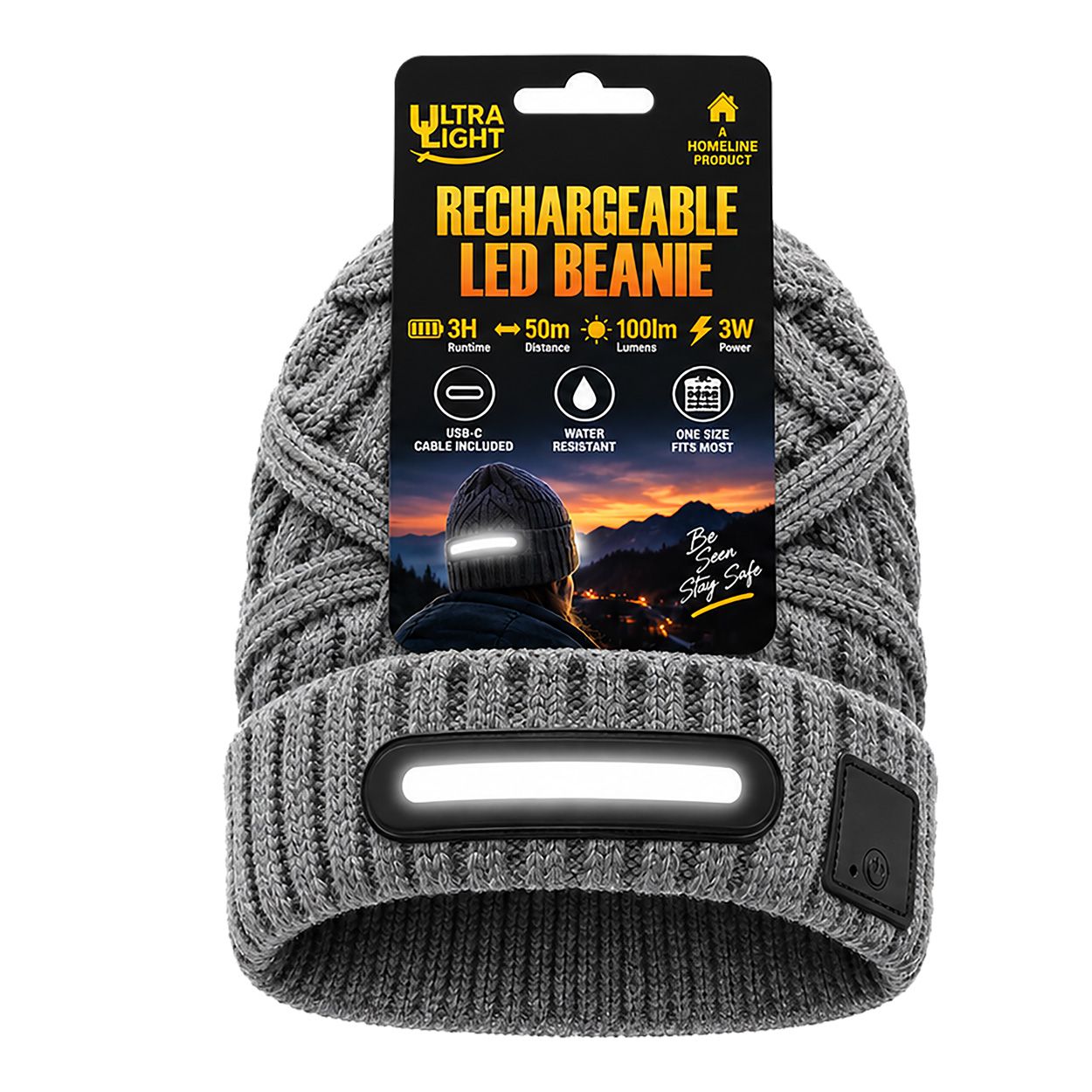 Ultralight LED Beanie Hat Light Grey
