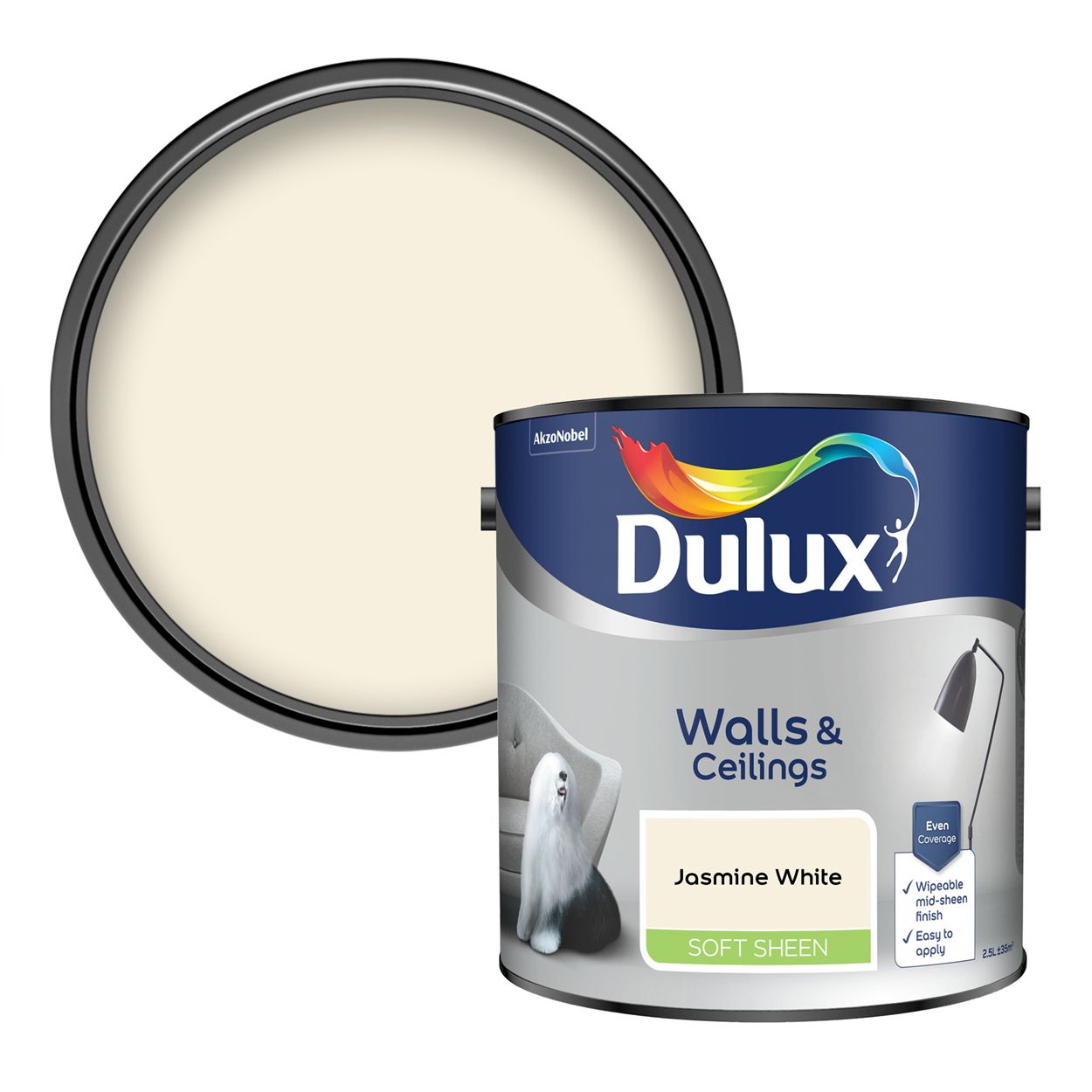 Dulux Walls & Ceilings Soft Sheen Jasmine White 2.5L