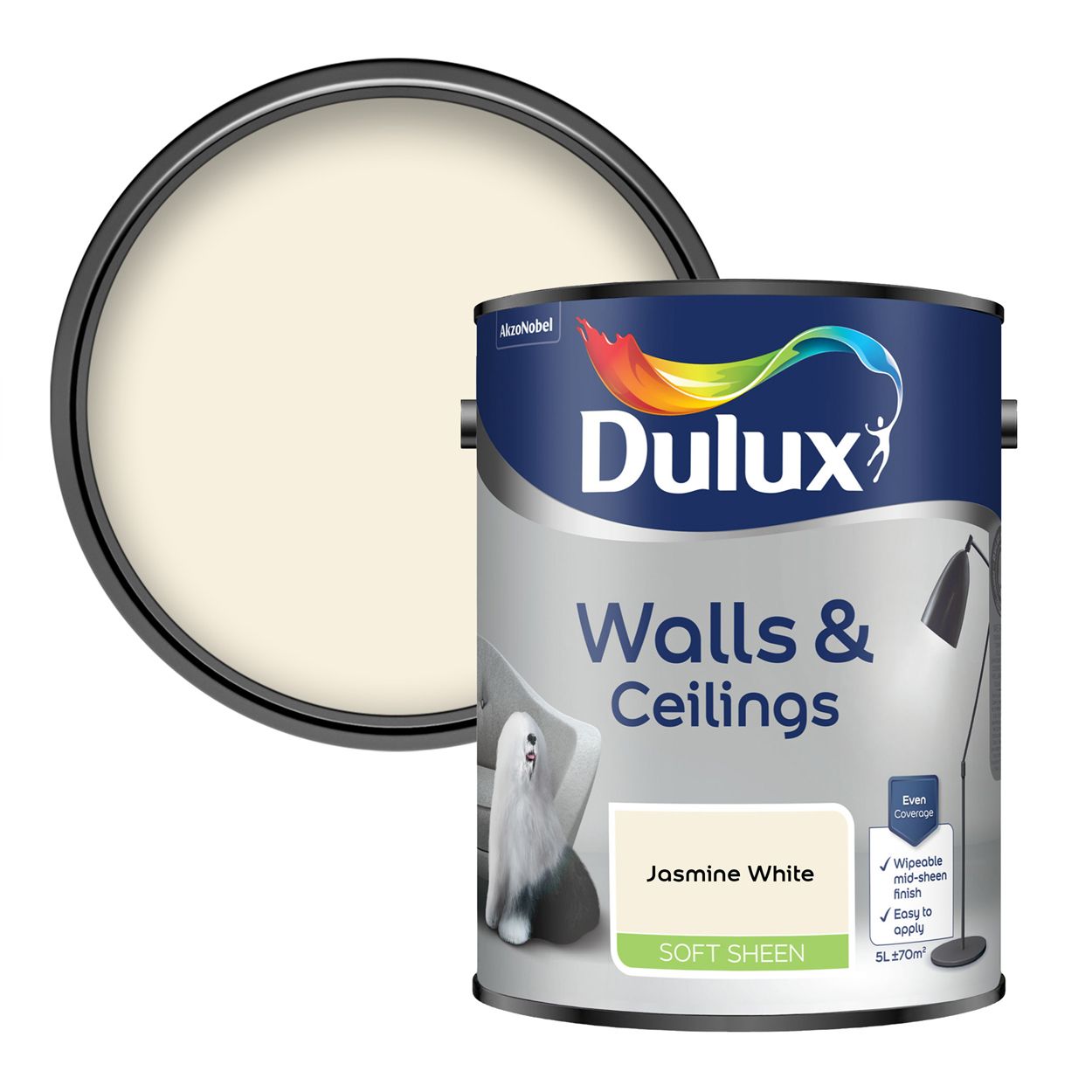 Dulux Walls & Ceilings Soft Sheen Jasmine White 5L