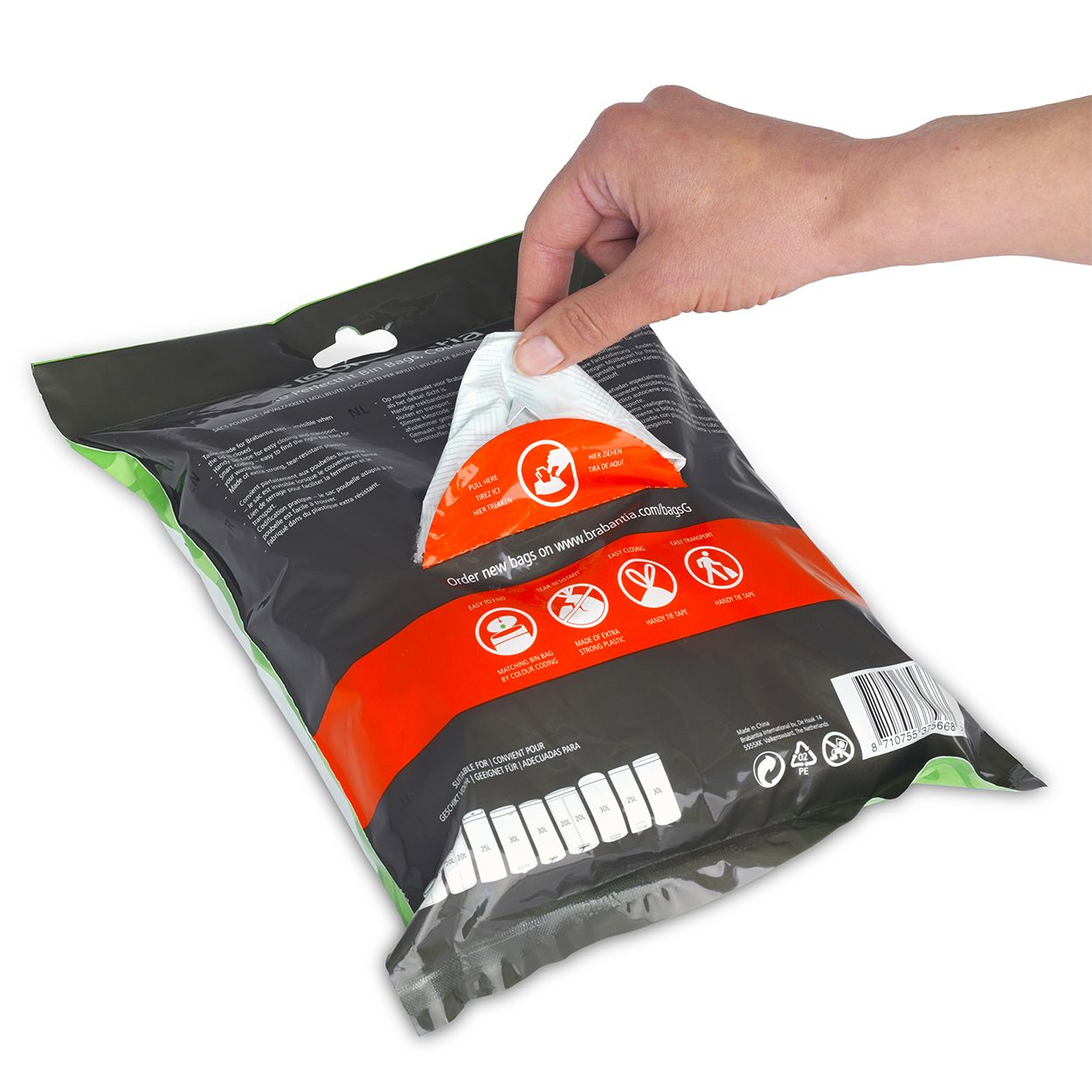 Brabantia PerfectFit Bin Liners, 30 Litres (G), Dispenser Pack - 40 bags