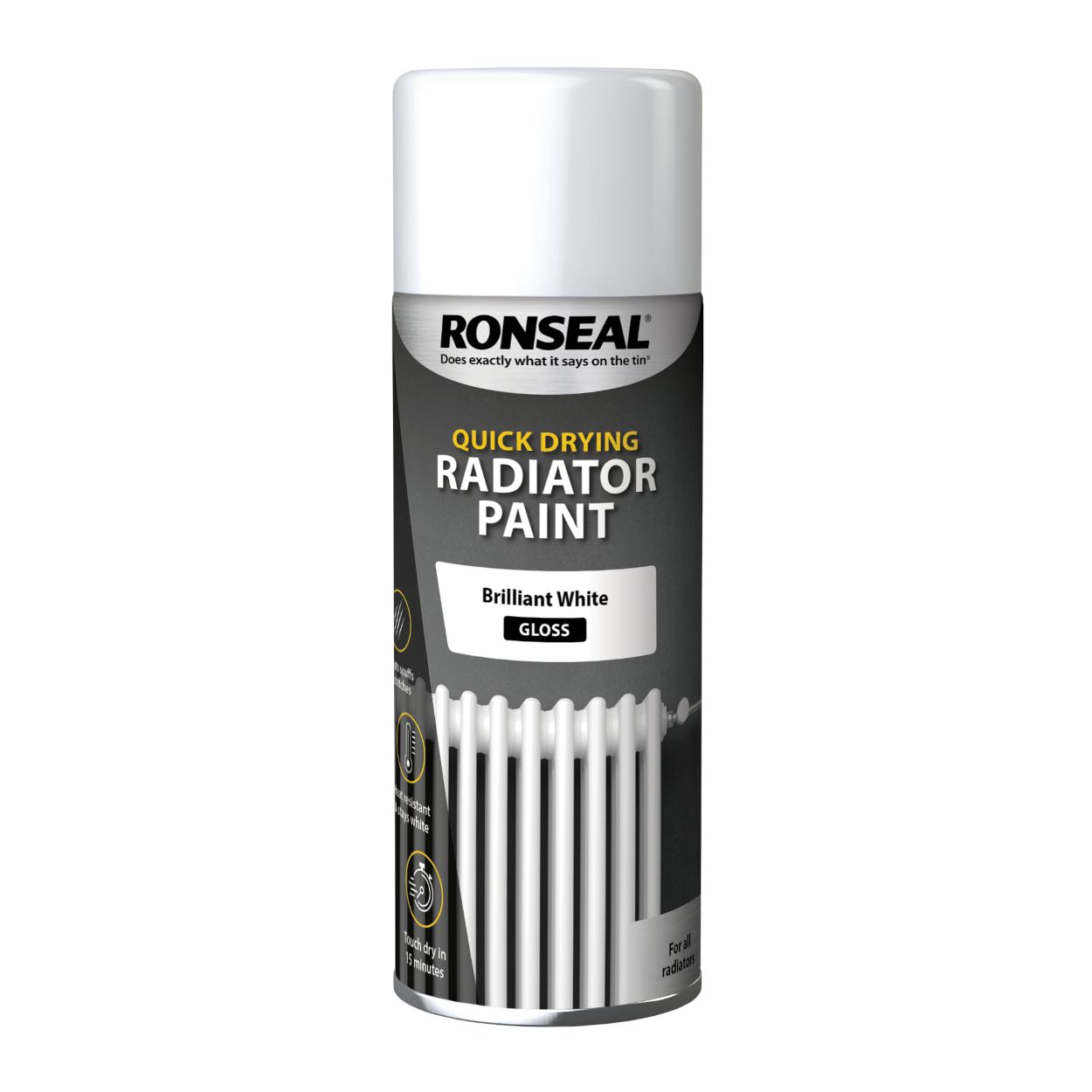 Ronseal 400ml Quick Drying Radiator Paint Aerosol White Gloss