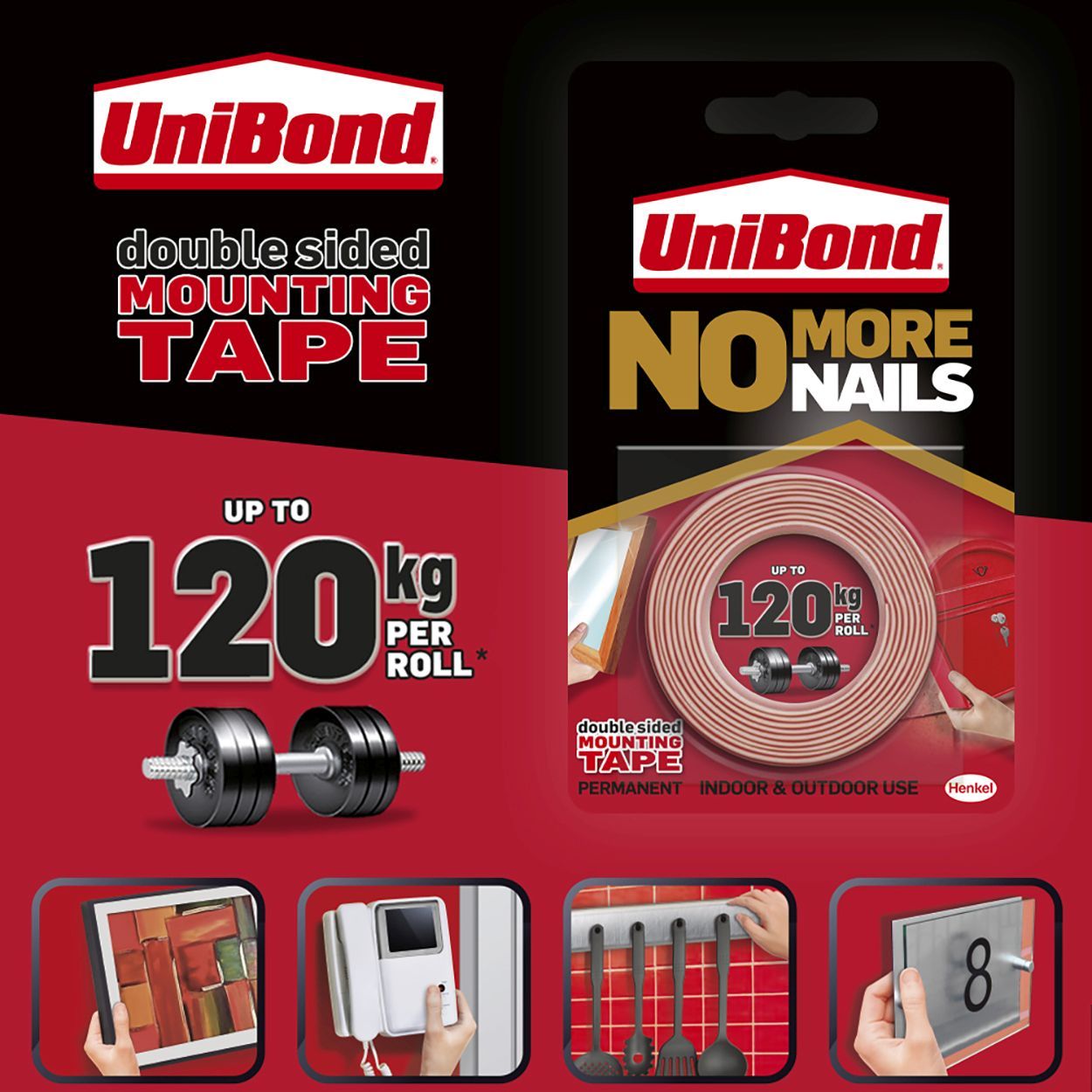 UniBond No More Nails Indoor & Outdoor Permanent Mounting Tape Roll