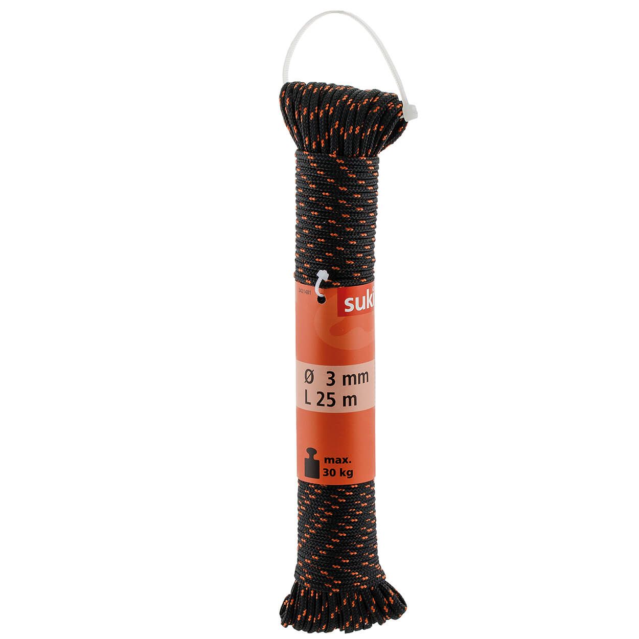 Pe/Pa Rope, Black/Orange, 3Mm, 25M