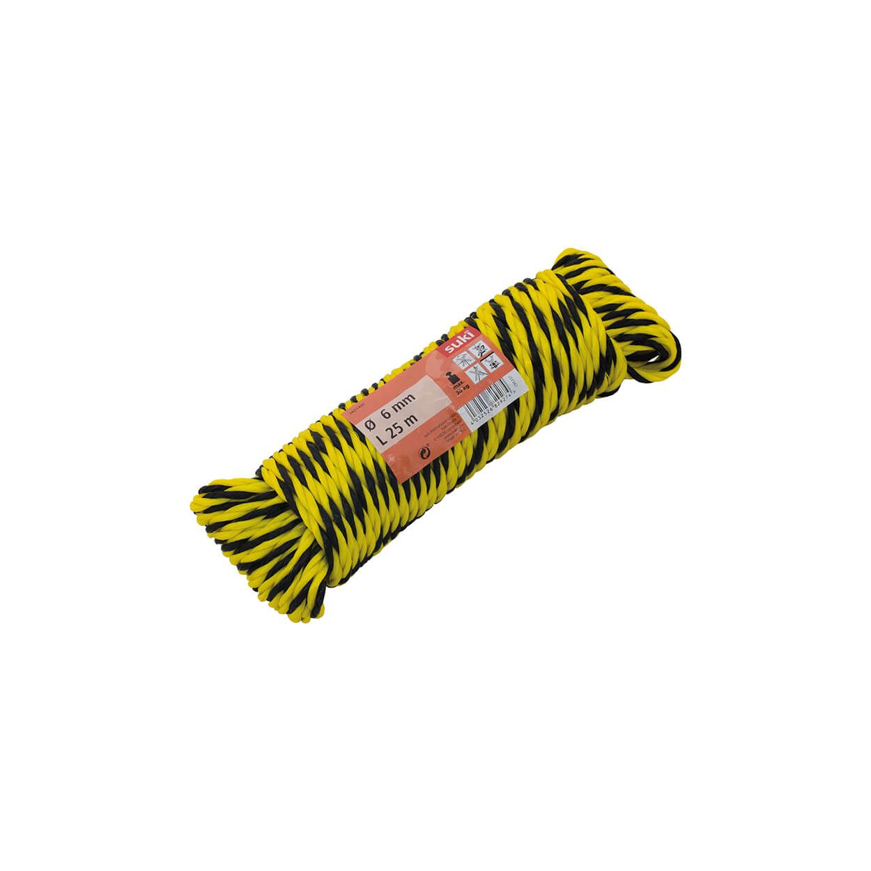 Pp Film Rope, Black/Yellow, 6Mm, 25M