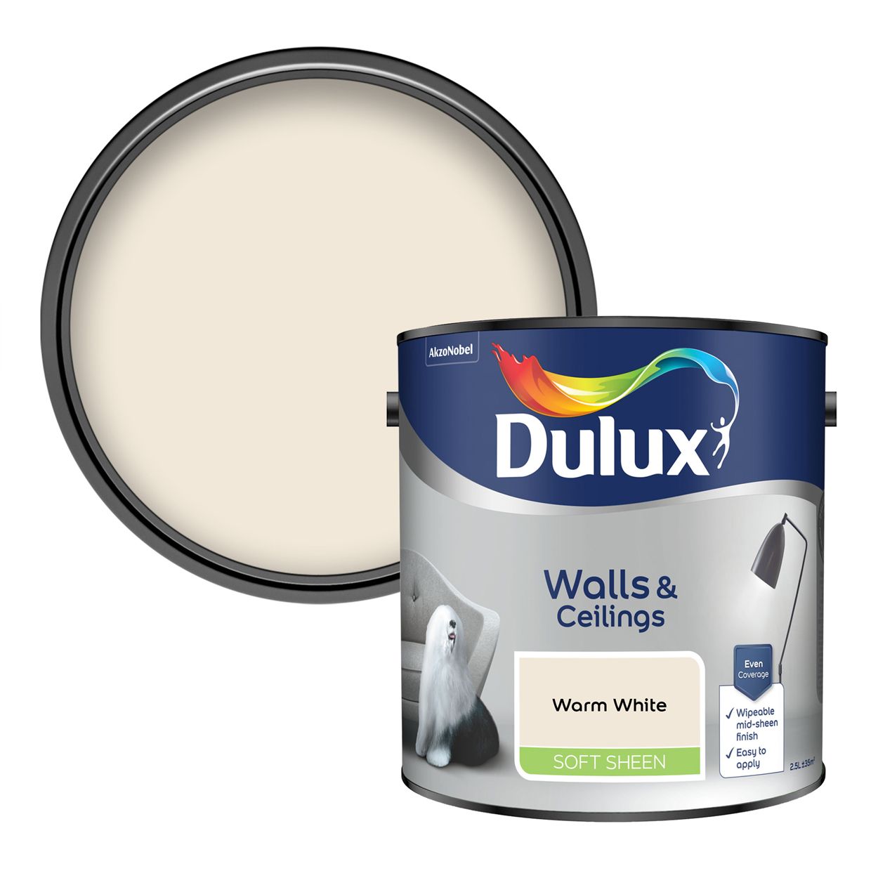 Dulux Walls & Ceilings Soft Sheen Warm White 2.5L