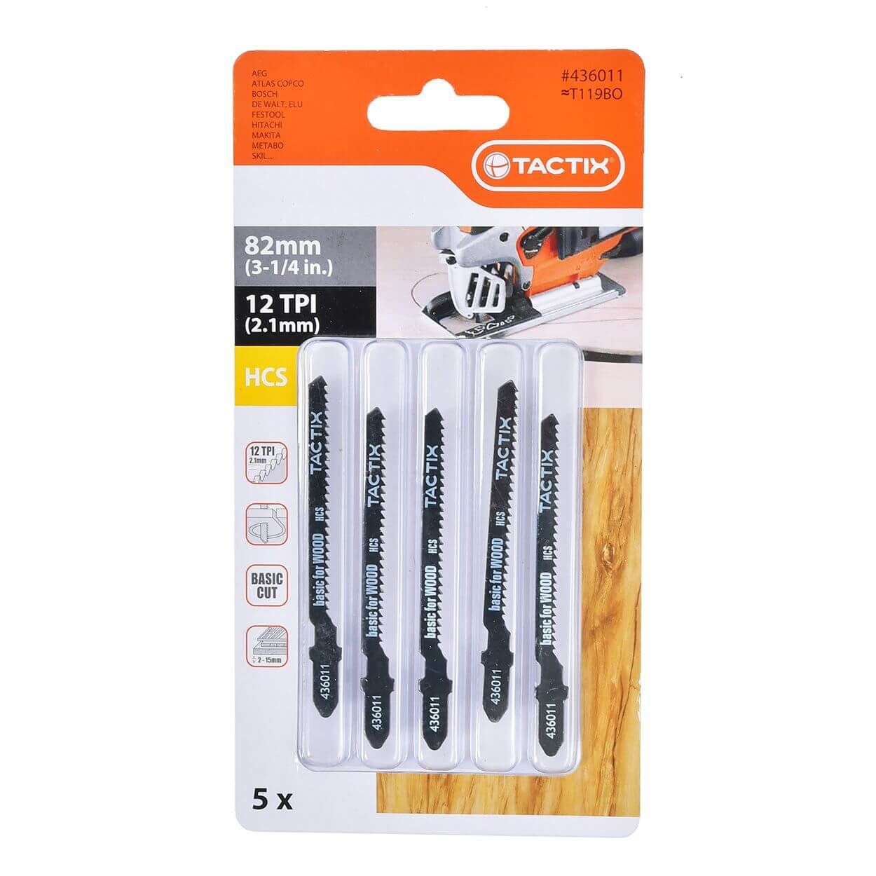 Tactix Jig Saw Blades 5Pc Hcs 82Mm(3-1/4")/12Tpi Curve