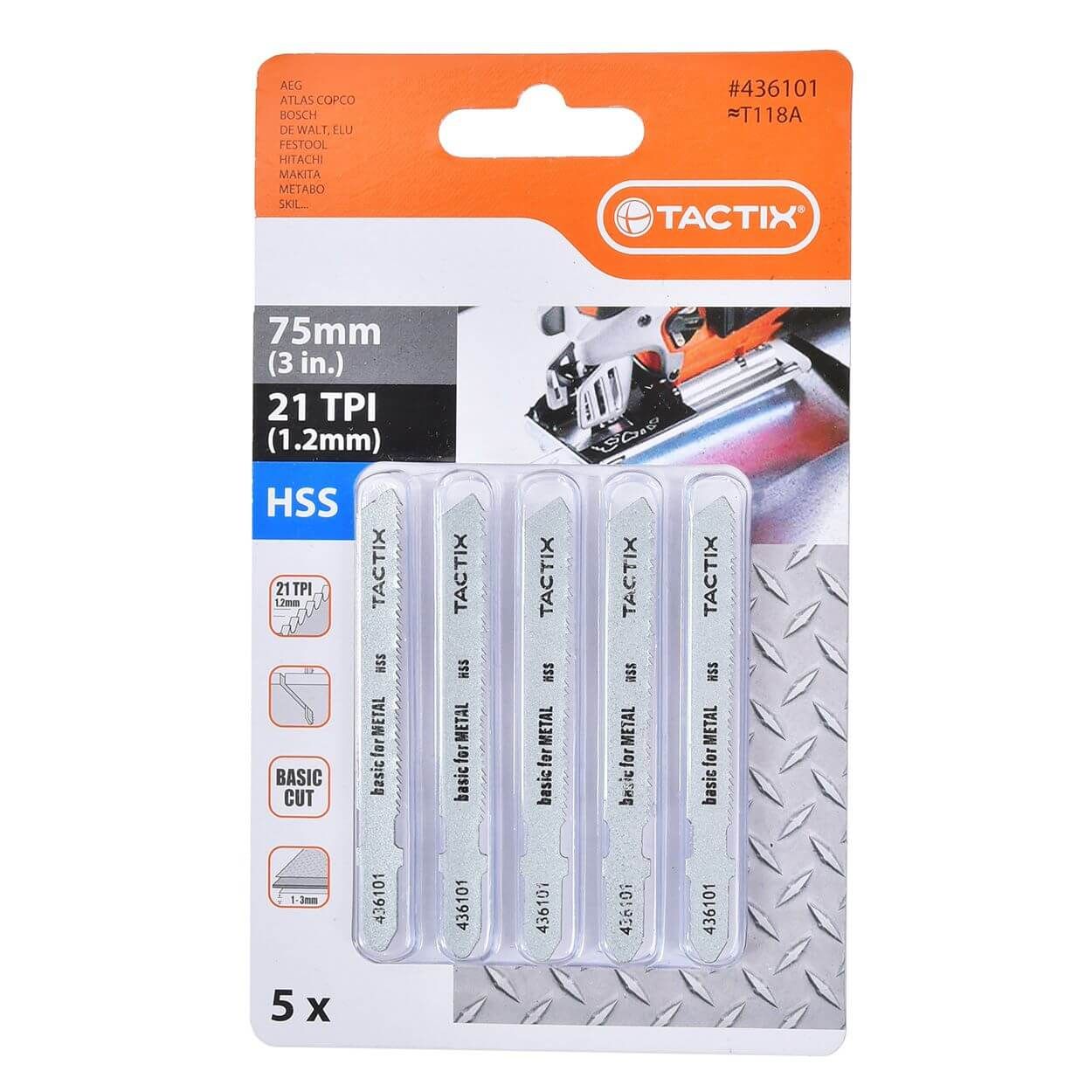 Tactix Jig Saw Blades 5Pc Hss 75Mm(3")/21Tpi