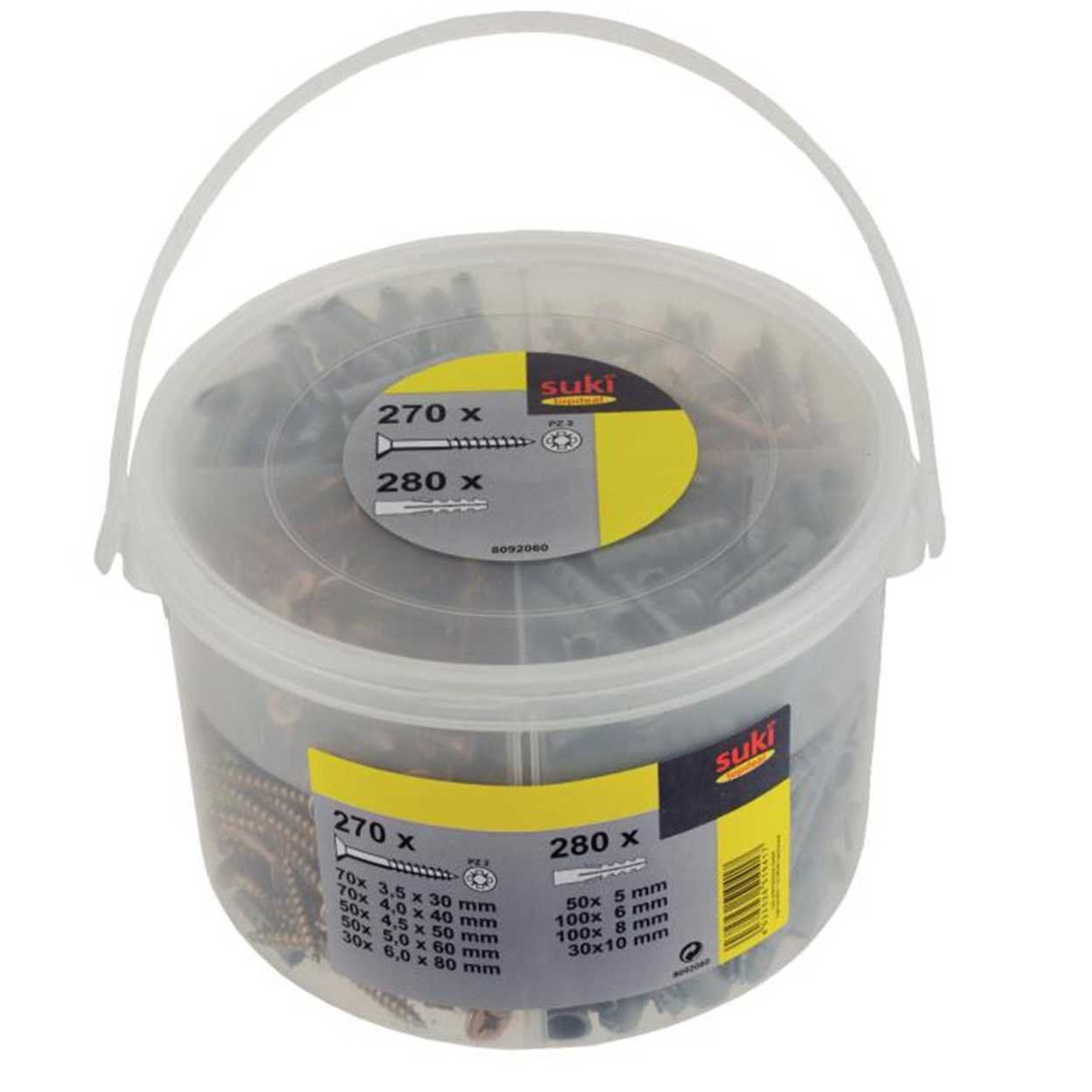 Suki Chipboard Screws and Plugs 550 Pieces in Bucket