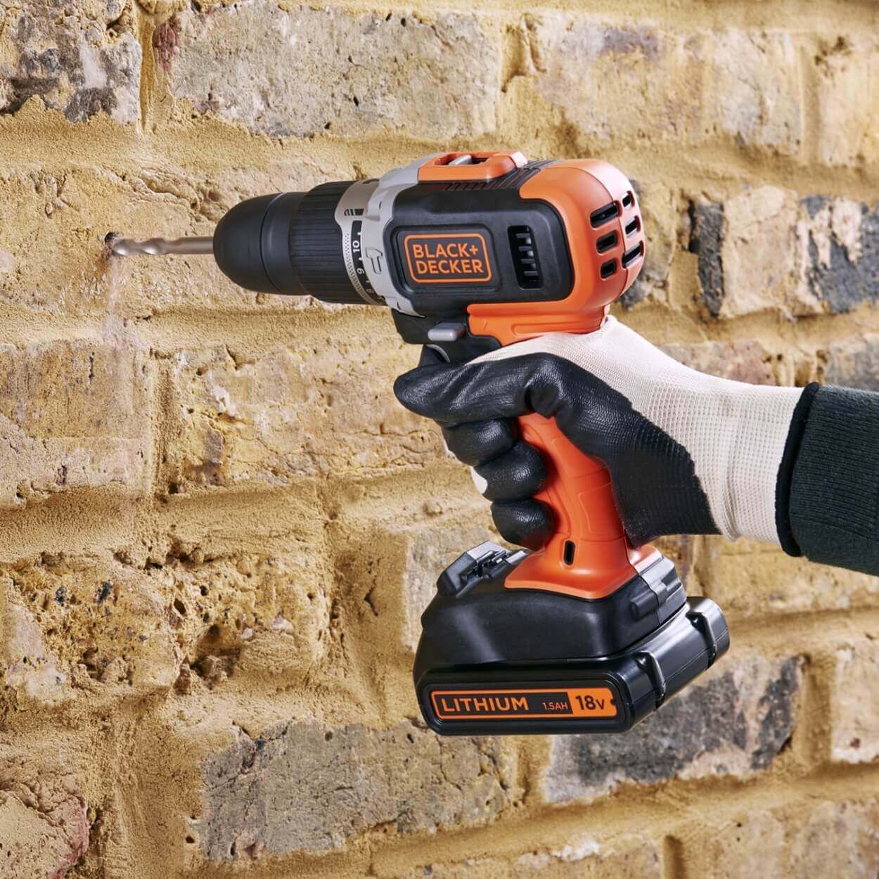 Black+Decker 18V 2 Speed Hammer Drill with 2 x 1.5Ah Batteries