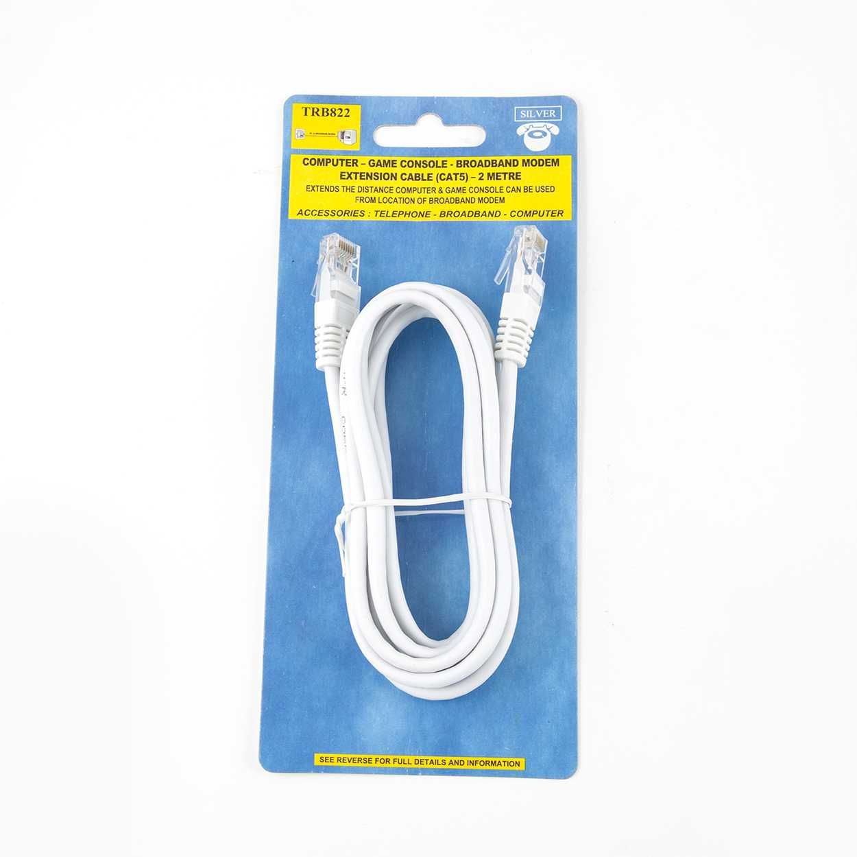 Silver 2 Metre CAT5 Extension Cable (TRB822)