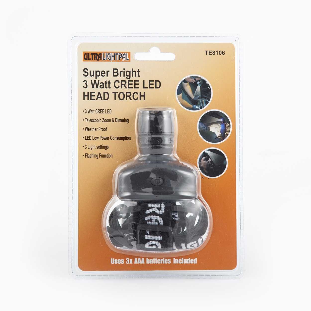 Ultralight 3W Super Bright CREE LED Head Torch (TE8106)