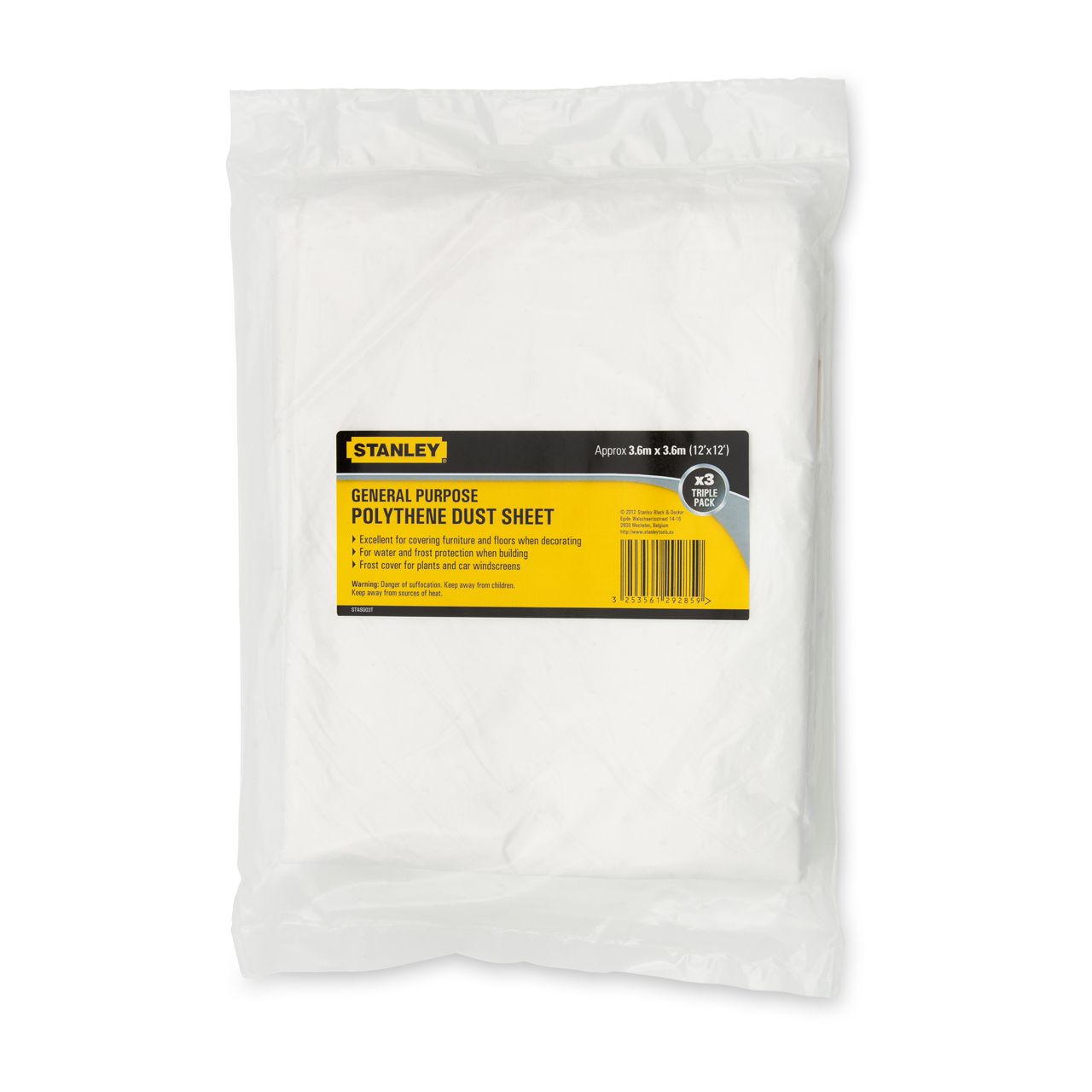 Stanley Pack of 3 12x12 ft Plastic Dust Sheet