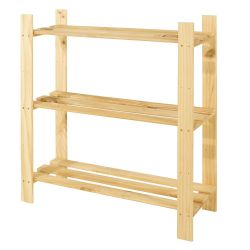 Home 3 Shelf Slatted Natural Wood Storage Unit (90cm x 80cm)