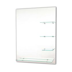 Tema Rectangular Bevelled Mirror 80cm x 60cm with 4 Shelves