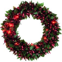 Holly Pine Light Up Tinsel Wreath