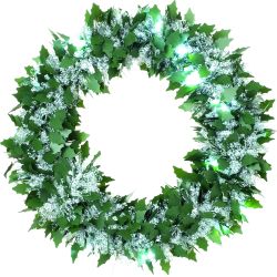 Holly Pine and Snow Light Up Tinsel Wreath