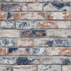 Fresco Distressed Brick Navy & Red Wallpaper