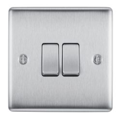 BG Brushed Steel Switch - 10A 2 Gang 2 Way