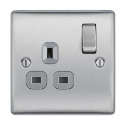 BG Brushed Steel Socket - 13A 1 Gang Double Pole