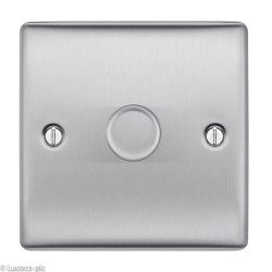 BG Brushed Steel Dimmer Switch - 400W 1 Gang 2 Way Push