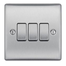 BG Brushed Steel 10A 3 Gang Switch