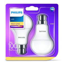 Philips LED A60 13W (100W) B22 Bulb Warm White Frosted Non Dimmable 2PK