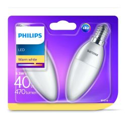 Philips LED B35 40W E14 Bulb Warm White Frosted 2PK