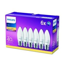 Philips LED B35 40W B22 Bulb Warm White Frosted 6PK
