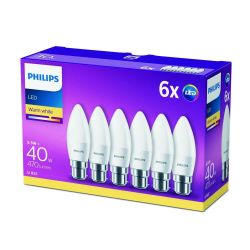 Philips LED B35 40W B22 Bulb Warm White Frosted 6PK