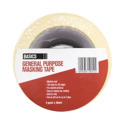 Basics 38mm x 50m General Purpose Masking Tape - 3 Pack