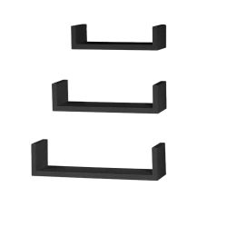 3 Piece Floating 'U' Shelves - Matt Black