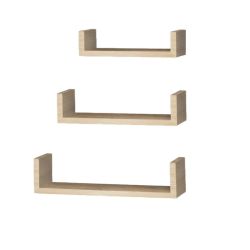 3 Piece Floating 'U' Shelves - Oak Finish