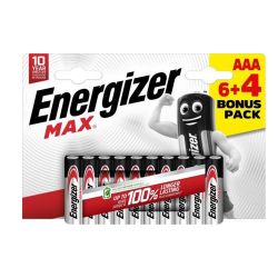 Energizer Max Alkaline Aaa Batteries, 6+4 Pack