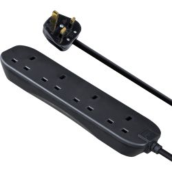 Masterplug Black Four Socket Extension Lead 2m