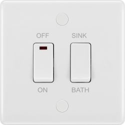 White Nexus Moulded Immersion Heater Switch, 10AX, 2 Way + 20A DP with LED Indicator
