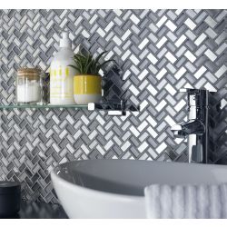 Dusk Grey Herringbone Glass & Mirror Mosaic